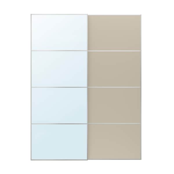 AULI / MEHAMN - Pair of sliding doors, aluminium mirror glass/double sided grey-beige, 150x201 cm