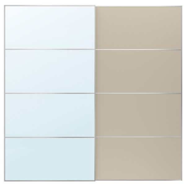 AULI / MEHAMN - Pair of sliding doors, aluminium mirror glass/double sided grey-beige, 200x201 cm