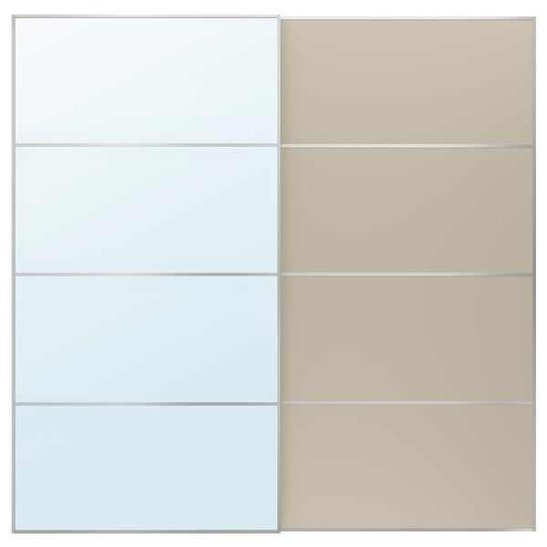 AULI / MEHAMN - Pair of sliding doors, aluminium mirror glass/double sided grey-beige, 200x201 cm