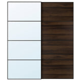 AULI / MEHAMN pair of sliding doors, black mirror glass/double sided dark brown oak effect, 200x236 cm