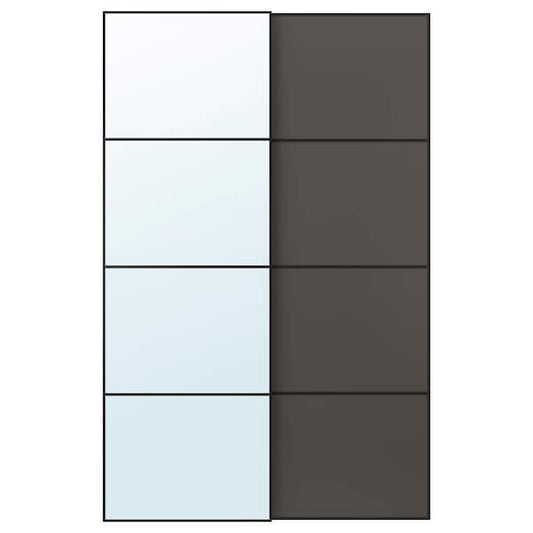 AULI / MEHAMN - Pair of sliding doors, black mirror glass/double sided dark grey, 150x236 cm