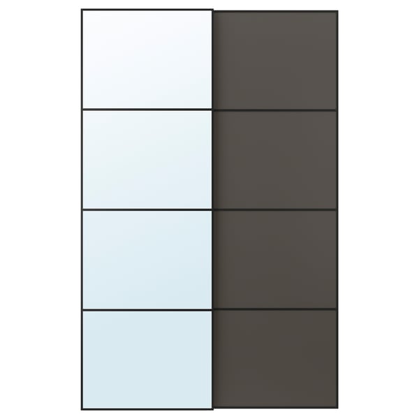AULI / MEHAMN - AULI / MEHAMN Pair of sliding doors, black mirror glass/double sided dark grey, 150x236 cm