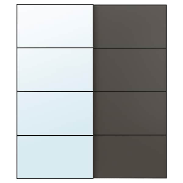 AULI / MEHAMN - Pair of sliding doors, black mirror glass/double-face dark grey,200x236 cm