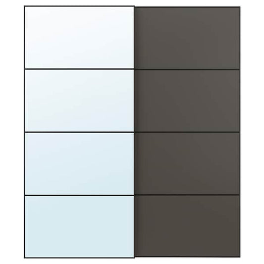 AULI / MEHAMN - Pair of sliding doors, black mirror glass/double sided dark grey, 200x236 cm