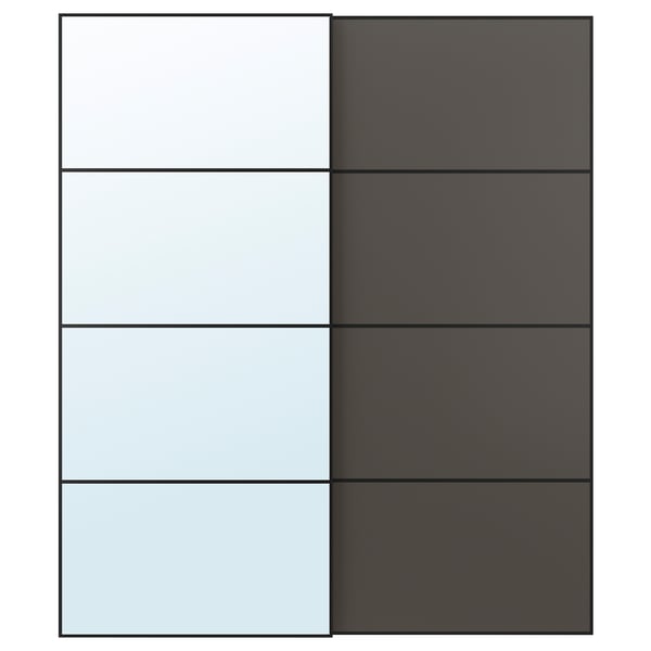 AULI / MEHAMN - AULI / MEHAMN Pair of sliding doors, black mirror glass/double sided dark grey, 200x236 cm