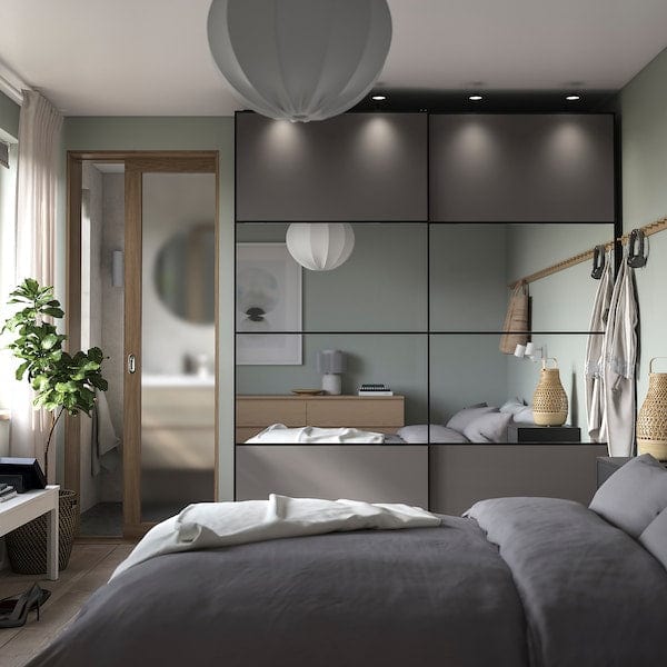 Ikea AULI / MEHAMN - Pair of sliding doors, black mirror glass/double sided dark grey, 200x236 cm