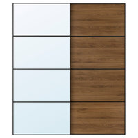 AULI / MEHAMN pair of sliding doors, black mirror glass/double sided walnut, 200x236 cm