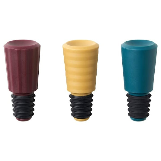 Ikea AUXID - Bottle stopper, set of 3, mixed colours