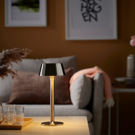 AVHÅLL LED portable lamp, battery-operated dimmable/nickel-plated outdoor, 29 cm