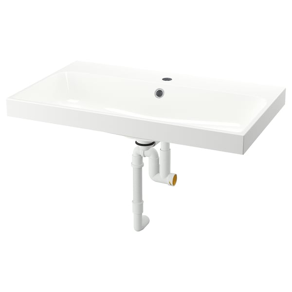 BACKSJÖN wash-basin with water trap, white, 80x48 cm