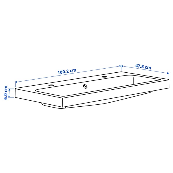 BACKSJÖN wash-basin with water trap, white, 100x48 cm
