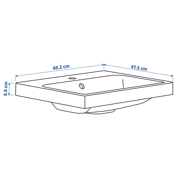 BACKSJÖN - Wash-basin with water trap, white, 60x48 cm