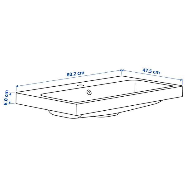 BACKSJÖN wash-basin with water trap, white, 80x48 cm