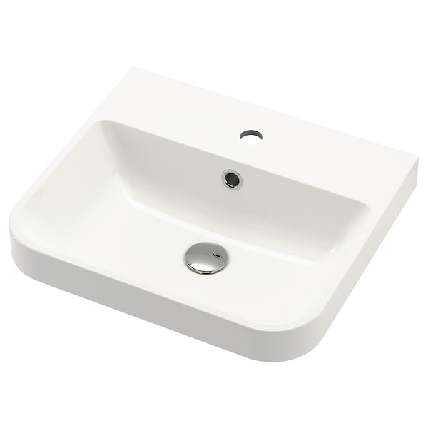 BACKSJÖN - Semi-recessed washbasin, white, 50x43 cm