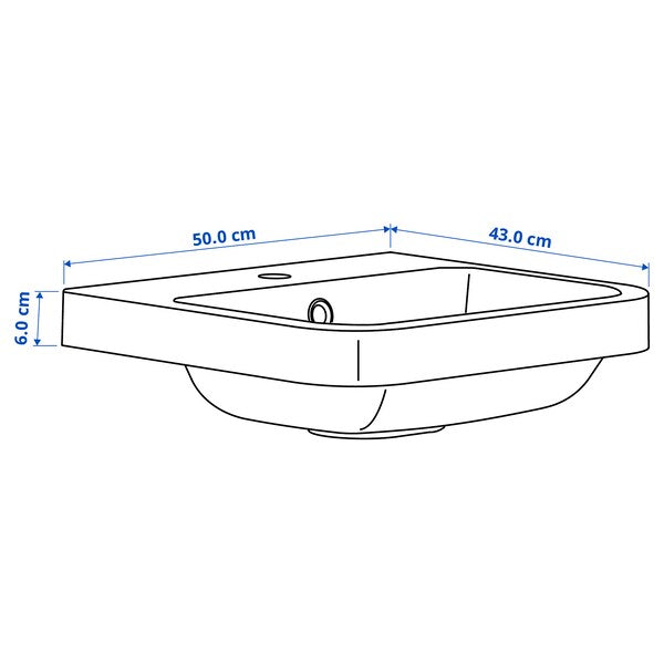 BACKSJÖN - Semi-recessed washbasin, white, 50x43 cm