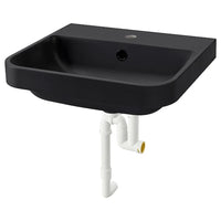 BACKSJÖN semi-recessed wash-basin w watr trp, black, 50x43 cm