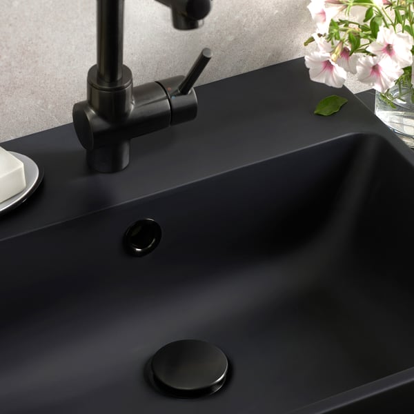 BACKSJÖN semi-recessed wash-basin w watr trp, black, 50x43 cm