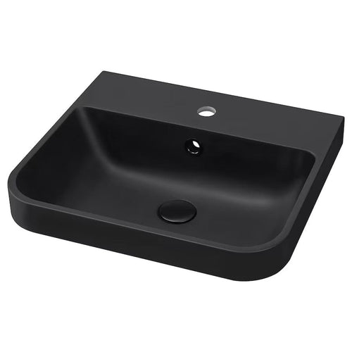 BACKSJÖN semi-recessed wash-basin, black, 50x44 cm