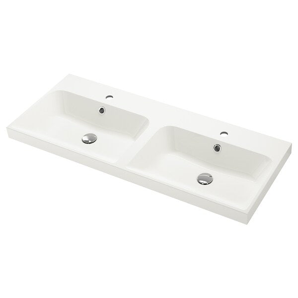 BACKSJÖN - Double washbasin, white, 120x48 cm