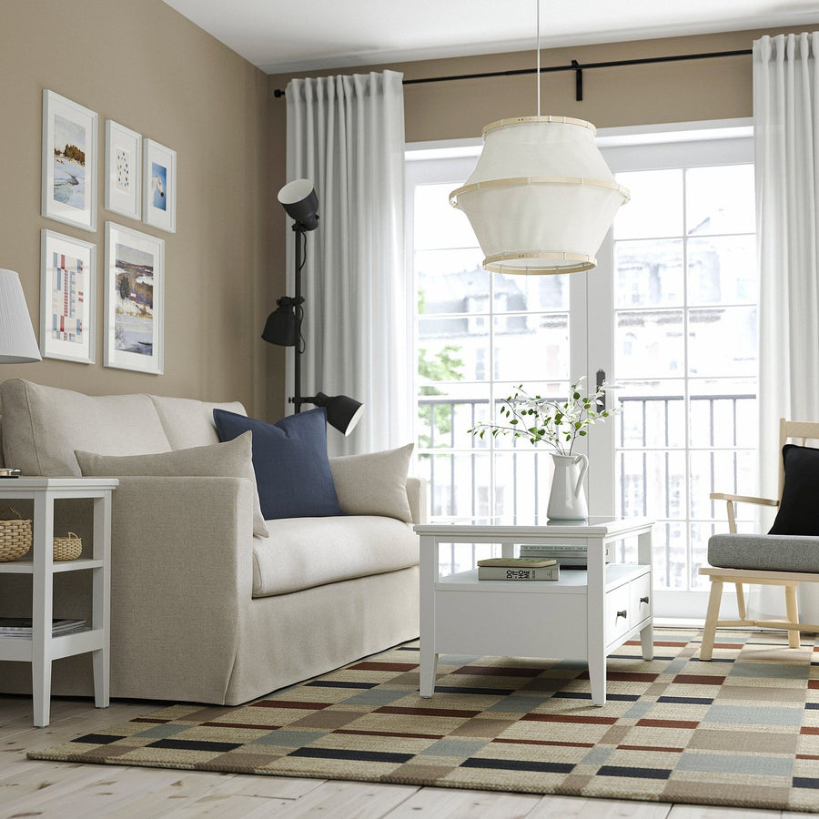 BÄCKMÄRKE pendant lamp, white textile/wood, 54 cm