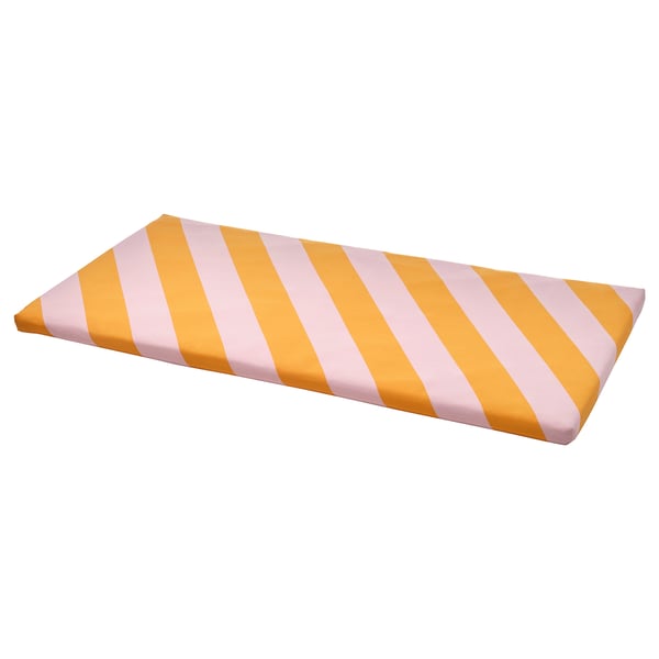 BÄNKKAMRAT bench pad, pink/yellow, 90x50x3 cm