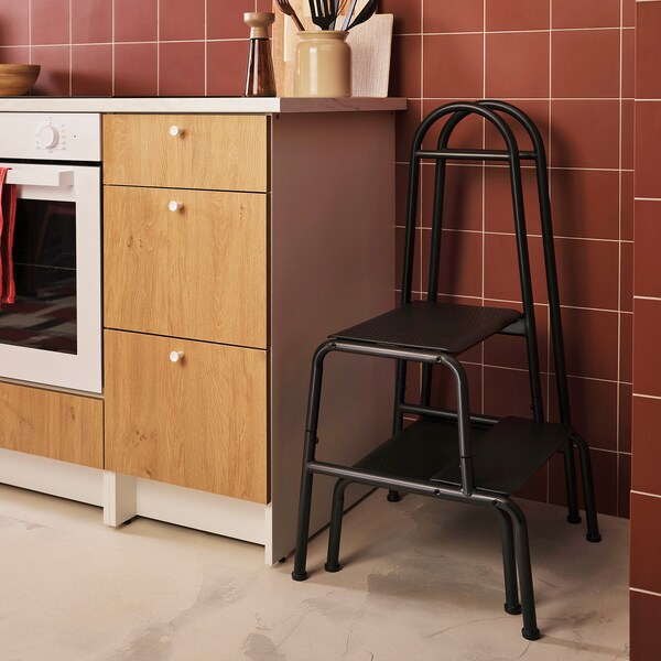 BÄSINGEN step stool with handrail, anthracite, 48x90x39 cm