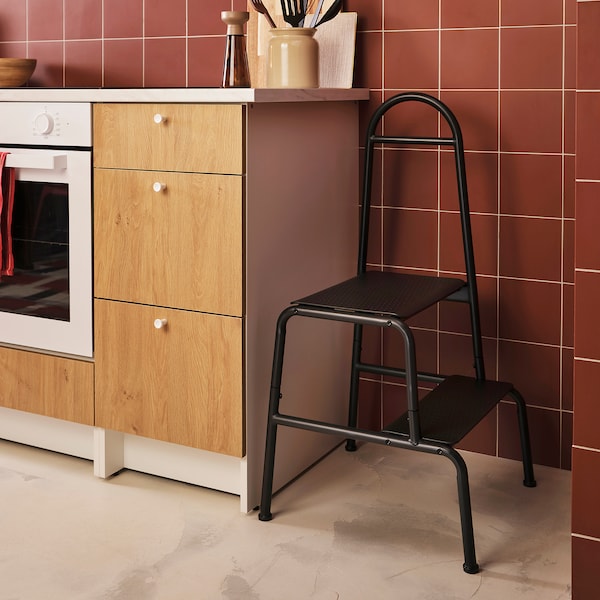 BÄSINGEN step stool with handrail, 2-steps, anthracite, 48x90x48 cm