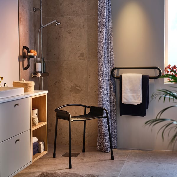 BÄSINGEN shower chair, anthracite, 66x65x52 cm