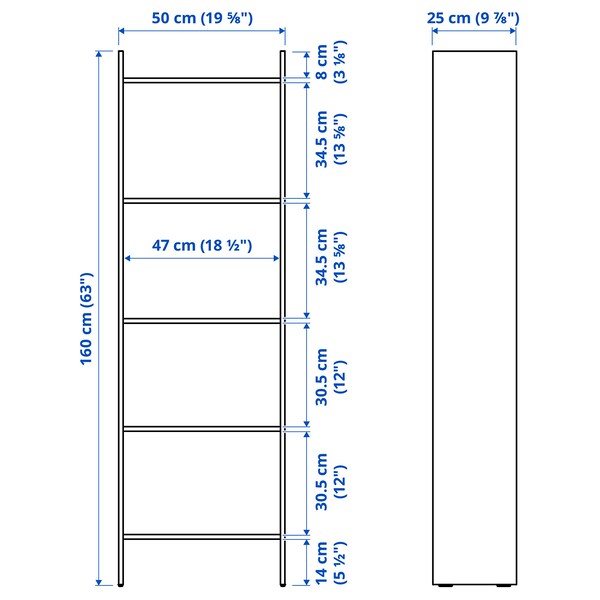 BAGGEBO - Bookcase, white, 50x25x160 cm