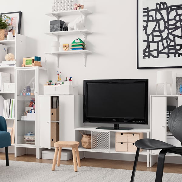 BAGGEBO TV bench, metal/white, 90x35x40 cm