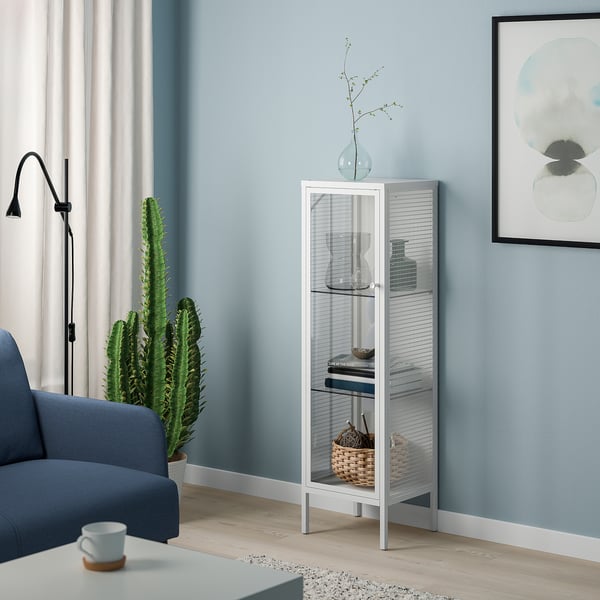 BAGGEBO glass-door cabinet, metal/white, 34x30x116 cm