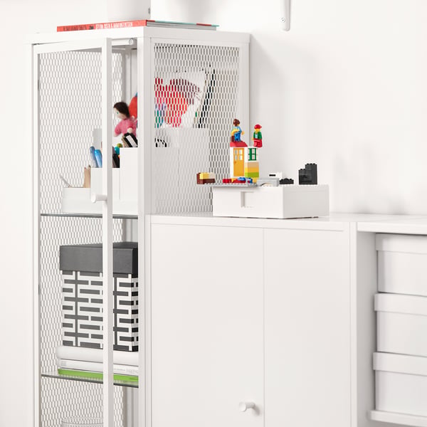 BAGGEBO glass-door cabinet, metal/white, 34x30x116 cm