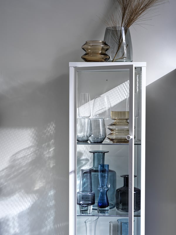 BAGGEBO glass-door cabinet, metal/white, 34x30x116 cm