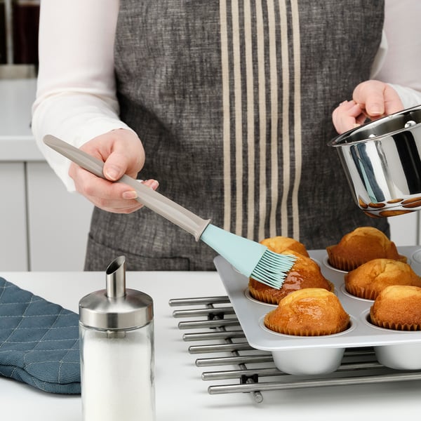 BAKGLAD pastry brush, beige/blue