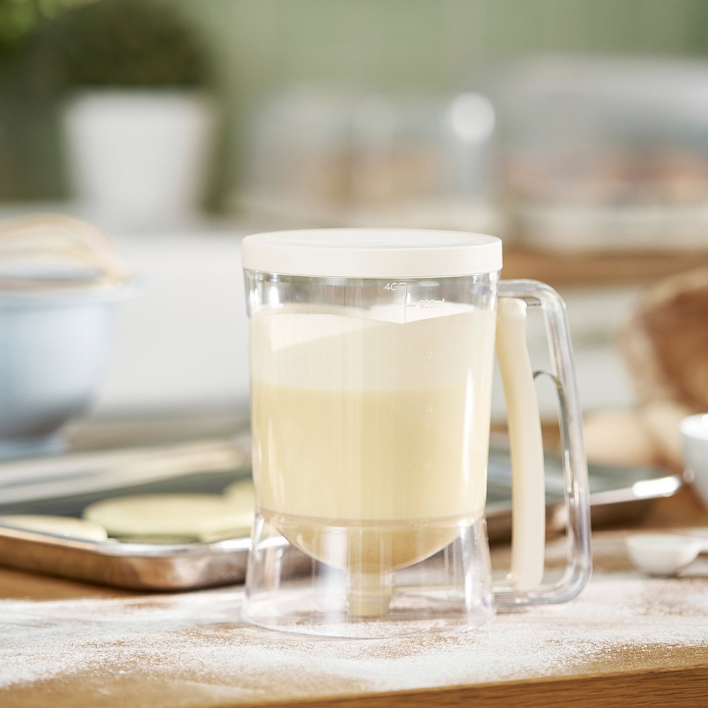 BAKTIDER measuring jug with dispenser, light beige, 1 l