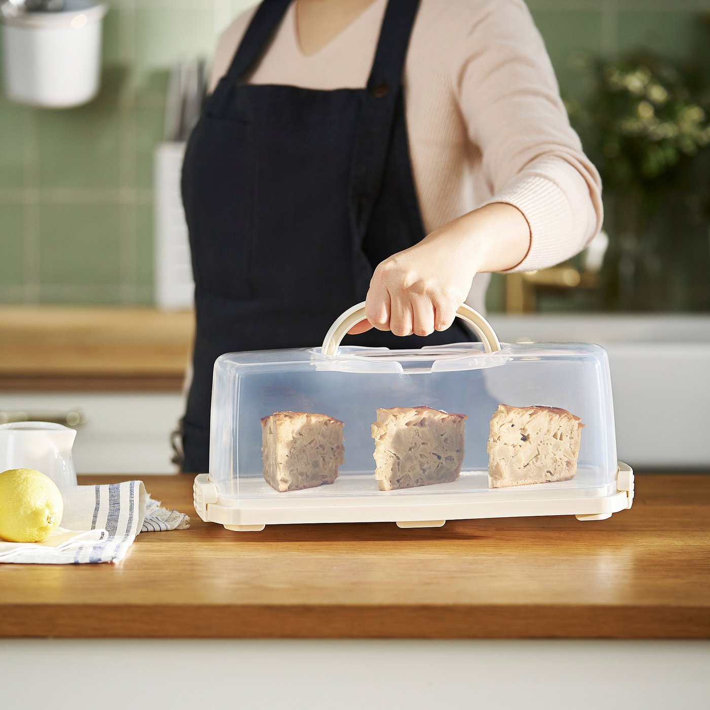 BAKTIDER cake platter with lid, white, 36x16 cm