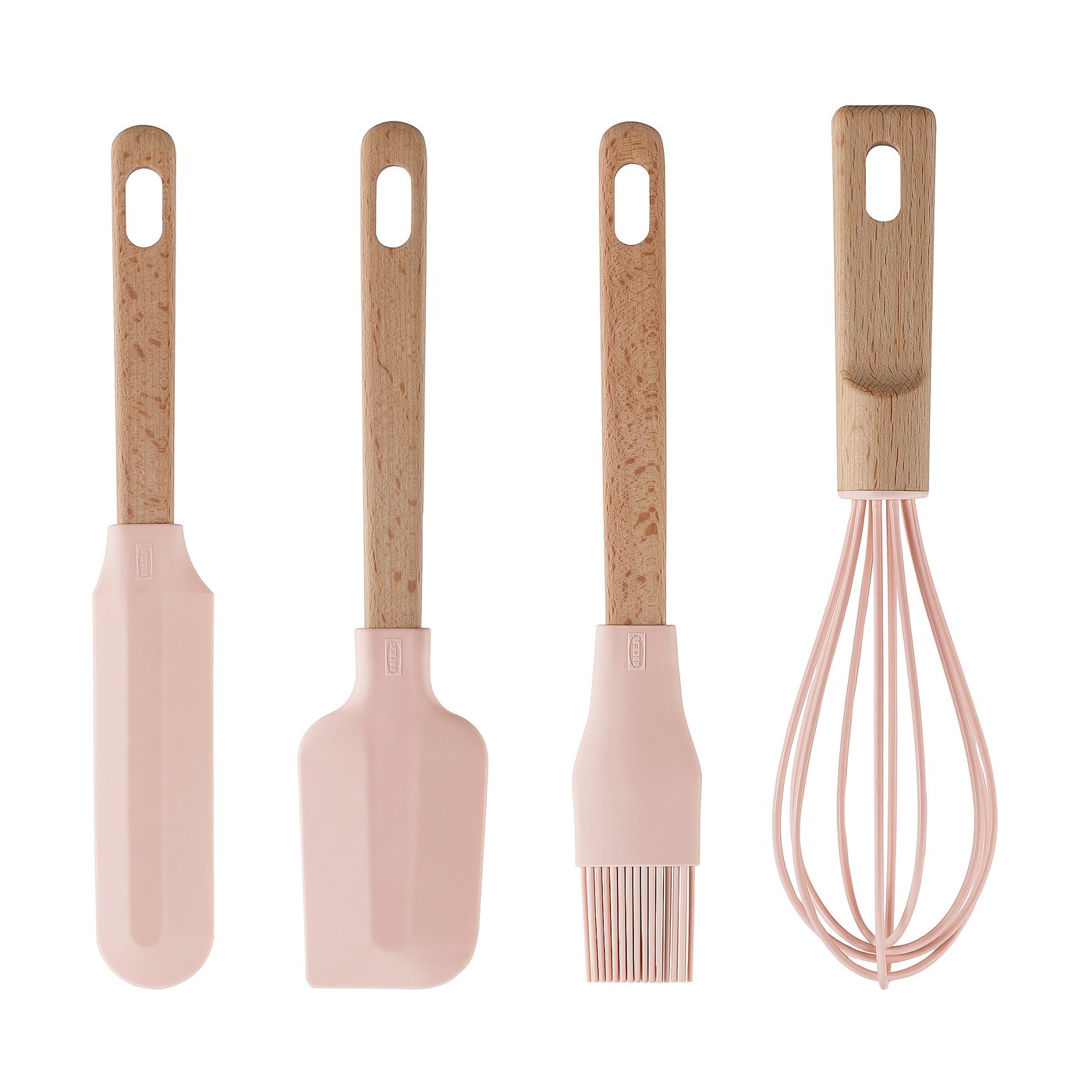 BAKTIDER 4-piece kitchen utensil set, wood/pale pink