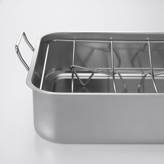 BAKTIDER roasting tin with grill rack, stainless steel, 40x32 cm