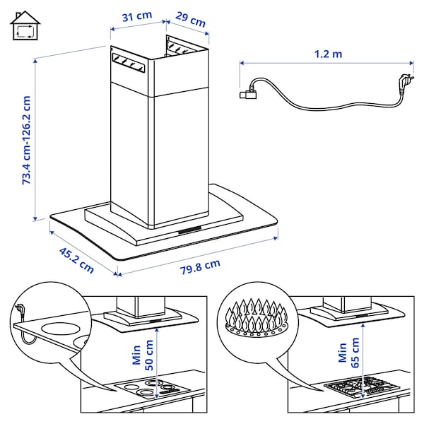 BALANSERAD Hood to be fixed to the wall - stainless steel/glass 80 cm , 80 cm