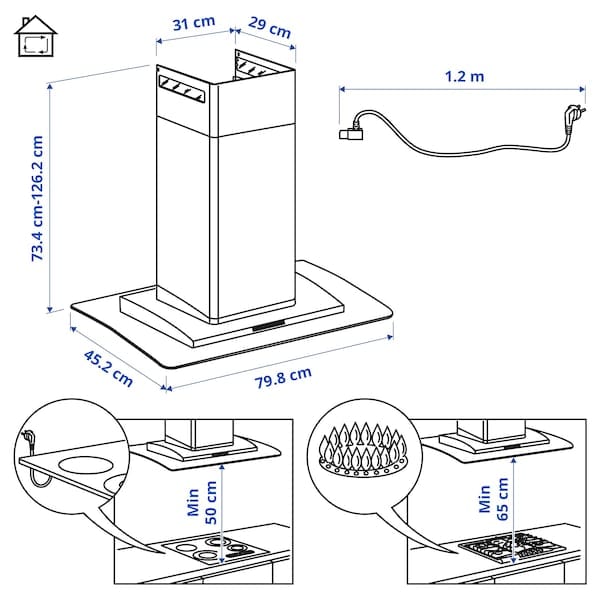 Ikea BALANSERAD Hood to be fixed to the wall - stainless steel/glass 80 cm , 80 cm