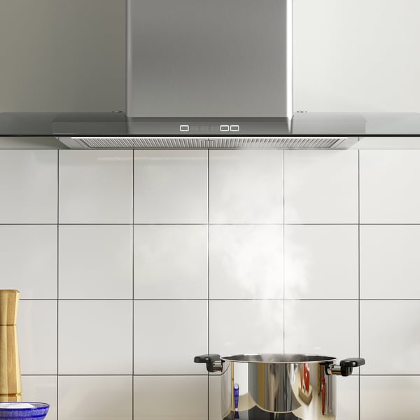 BALANSERAD wall mounted extractor hood, stainless steel/glass, 80 cm