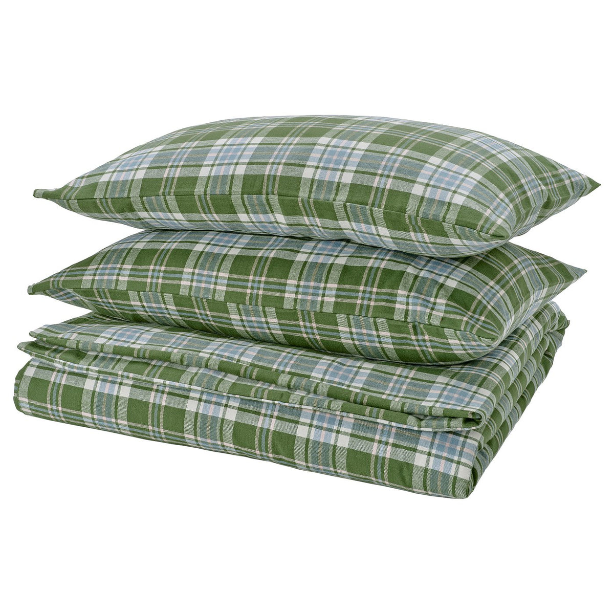 BANBJÖRNBÄR duvet cover and 2 pillowcases, dark green/check, 240x220/50x80 cm