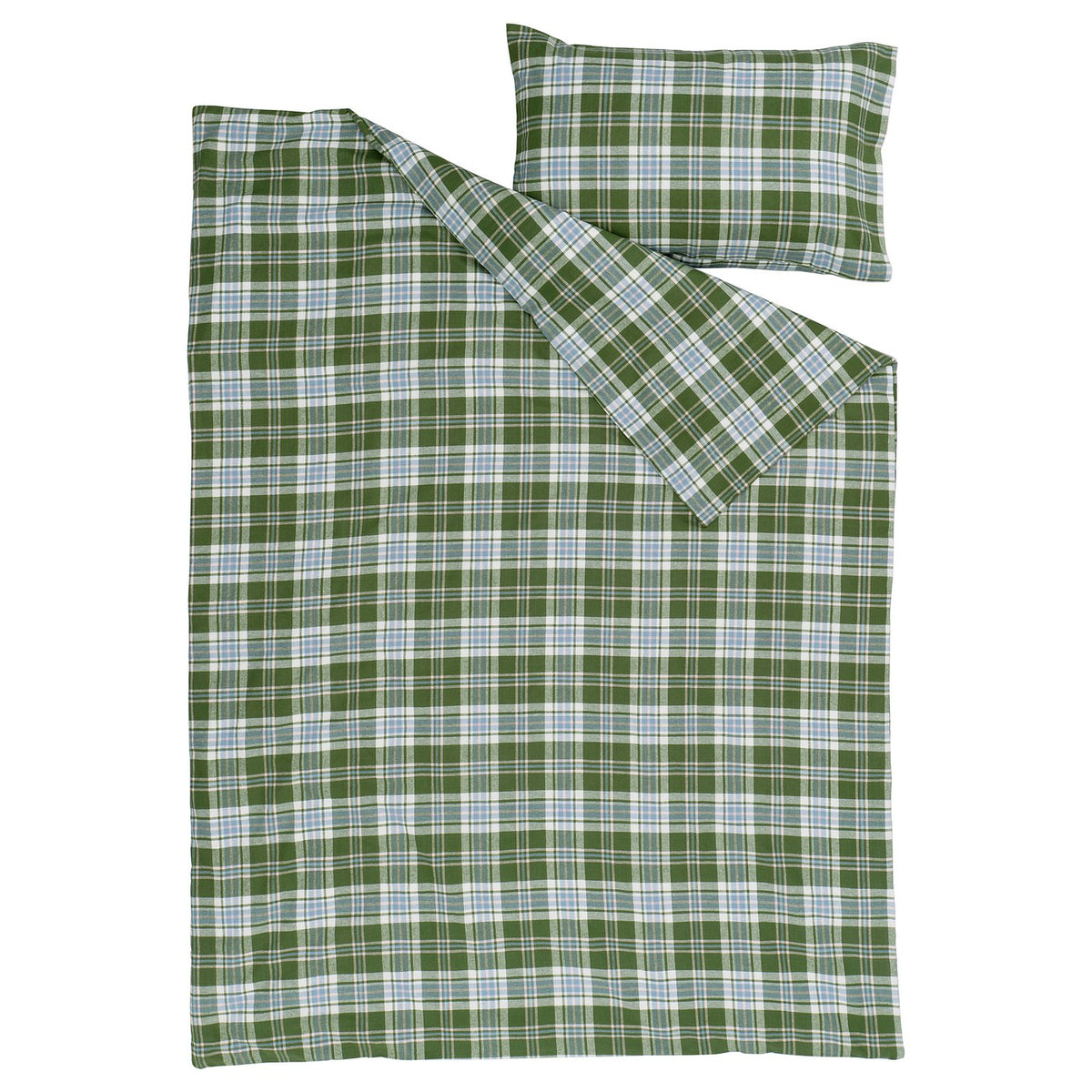 BANBJÖRNBÄR duvet cover and pillowcase, dark green/check, 150x200/50x80 cm