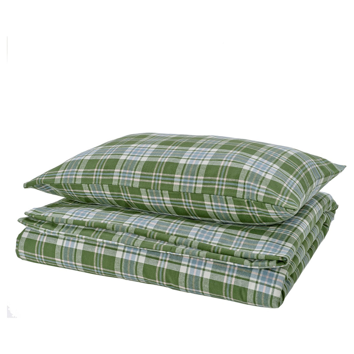 BANBJÖRNBÄR duvet cover and pillowcase, dark green/check, 150x200/50x80 cm