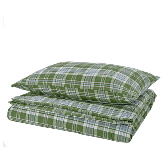 BANBJÖRNBÄR duvet cover and pillowcase, dark green/check, 150x200/50x80 cm