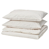 BANDKNIPPE duvet cover and 2 pillowcases, white/beige, 240x220/50x80 cm