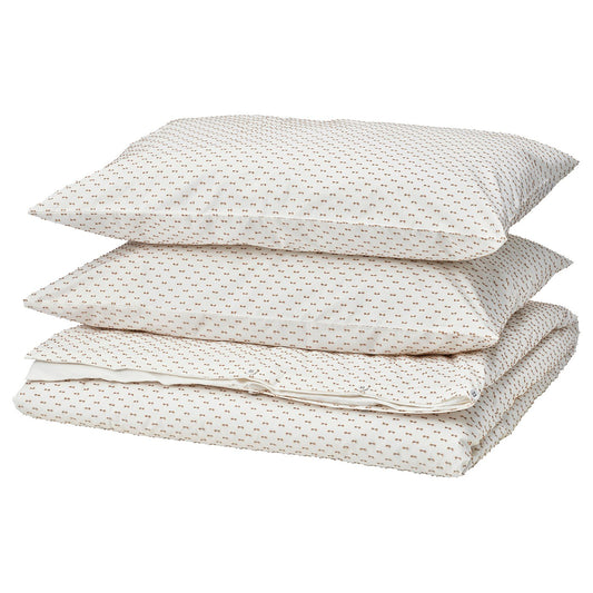BANDKNIPPE duvet cover and 2 pillowcases, white/beige, 220x240 cm
