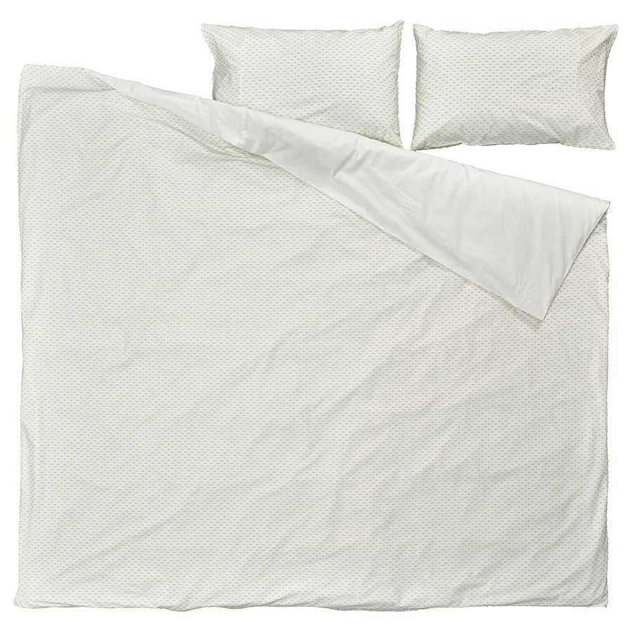 BANDKNIPPE duvet cover and 2 pillowcases, white/green, 240x220/50x80 cm