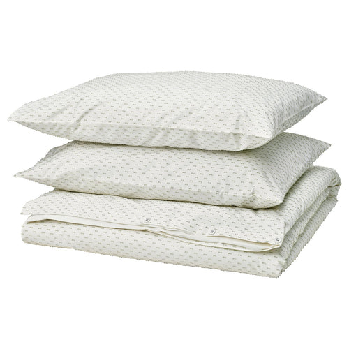 BANDKNIPPE duvet cover and 2 pillowcases, white/green, 220x240 cm