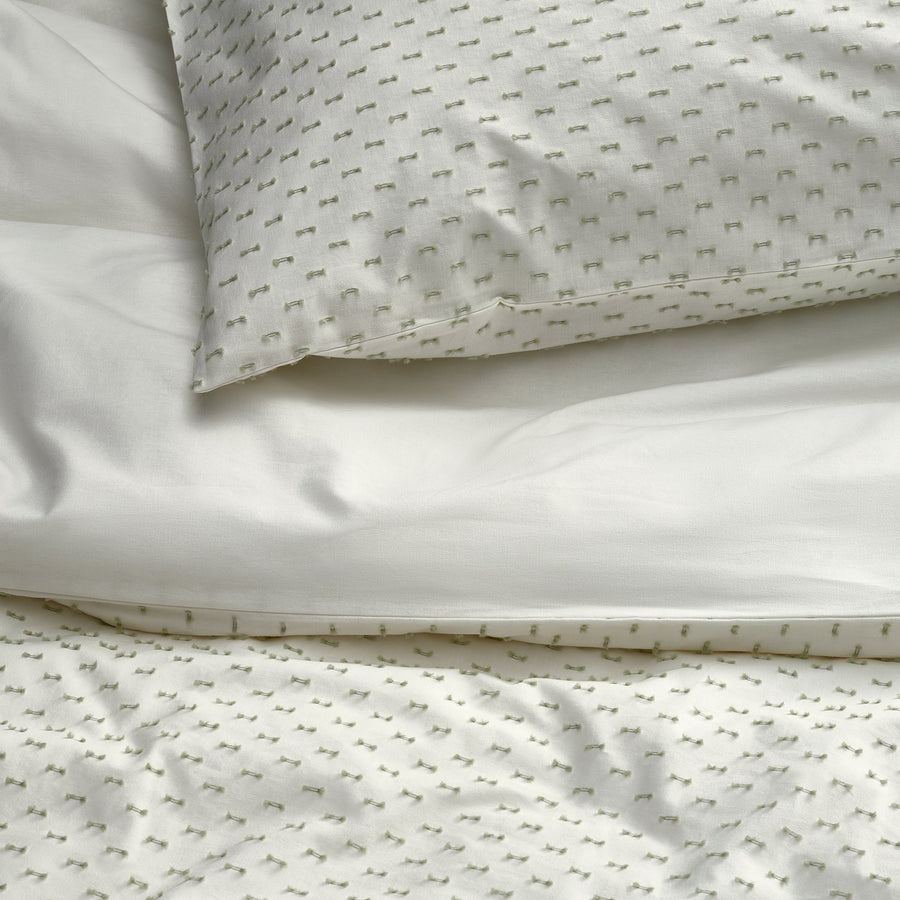 BANDKNIPPE duvet cover and 2 pillowcases, white/green, 240x220/50x80 cm
